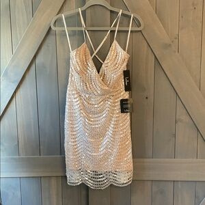Lulus Lele White and Silver Sequin MiniDress